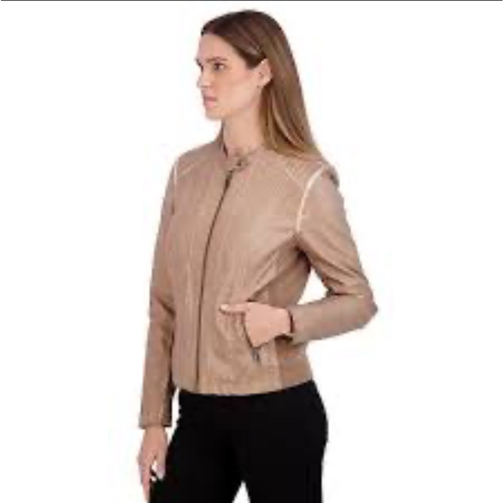 Sebby Collection Taupe Faux Leather Jacket